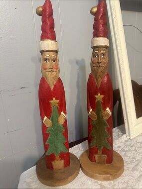 Wooden Pencil Santa Figurines - Set of 2